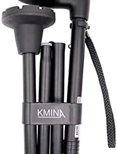 KMINA - Cane Ergonomic Handle (Left Hand), Ergonomic Cane Left Handed, Ergonomic Walking Cane, Ergonomic Grip, Folding Cane, Ergonomic Canes for Men Adjustable, Canes for Women - Made in Europe