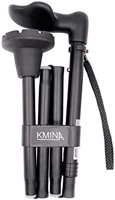 KMINA - Cane Ergonomic Handle (Left Hand), Ergonomic Cane Left Handed, Ergonomic Walking Cane, Ergonomic Grip, Folding Cane, Ergonomic Canes for Men Adjustable, Canes for Women - Made in Europe