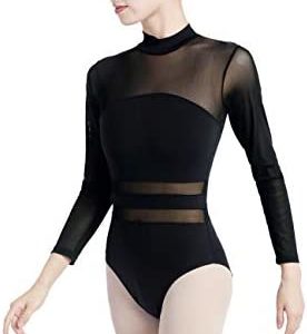 Daydance Women Ballet Leotards Turtleneck Long Sleeve Bodysuit for Dance, Gymnastics, Aerial Yoga