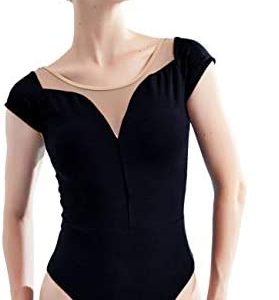 Daydance Short Sleeve Dance Leotards for Women Ballet, Gymnastics, A Size up
