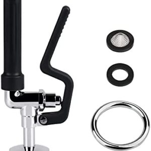 RWUSNX Pre-Rinse Sprayer Valve for Commercial Kitchen Sink Faucet, 1.42 GPM High Pressure Commercial Pre Rinse Faucet Spray Head with Hand Grip Assembly Replacement Kit Chrome Polished (Black)