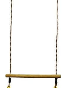HUAWELL Wooden Trapeze with Plastic Gym Rings - Outdoor N Indoor Playground 2 in 1 Swing Set Accessories for Kids (Yellow)