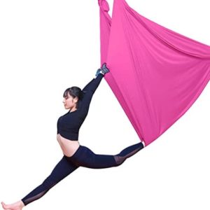 YANGHUI Aerial Yoga Hammock Set,Aerial Silk Yoga Swing for Antigravity Yoga, Inversion Exercises,Mounting Accessories Included,Pink 2,5m