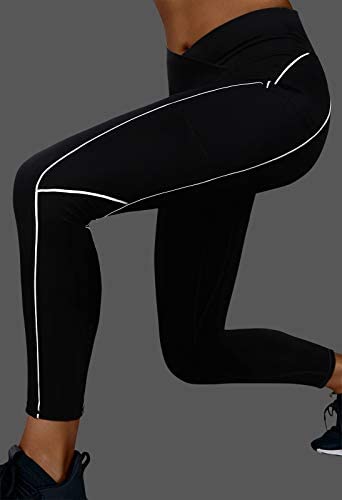RUUHEE Women V Cross Waist Reflective High Waisted Crossover Leggings with Pockets Yoga Pants - Image 5