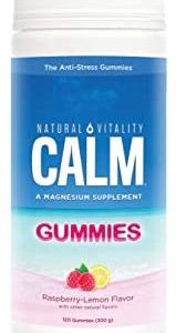 Natural Vitality Calm, Magnesium Citrate Supplement, Anti-Stress Gummies, Raspberry-Lemon 120 Gummies (Packaging May Vary)