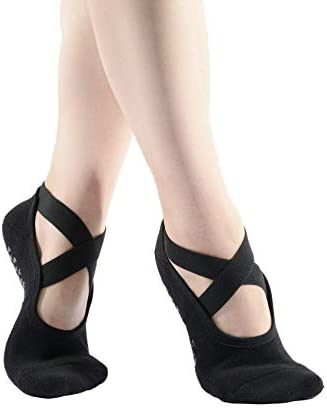 Pauboland Women's Padded Cushion Non-Slip Piyo Barre Pilate Ballet Yoga Socks with Grips