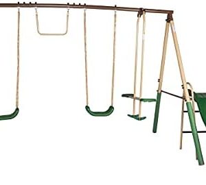 ALEKO Outdoor Sturdy Child Swing Set with 2 Swings, Trapeze, Glider, and Slide