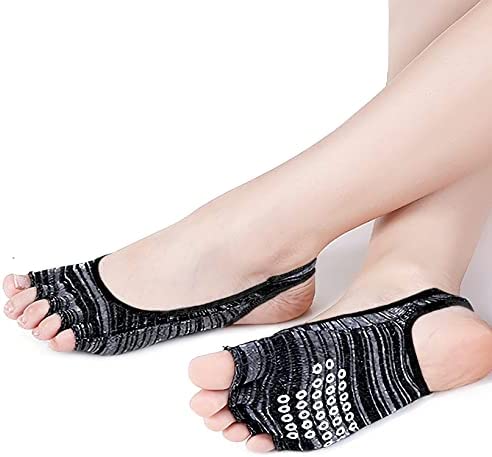 Lujuny Nonslip Yoga Grip Toeless Socks Heelless Socks – Cotton Pilate Barre Ballet Dance Athletic Hospital Stockings 2 Pairs - Image 5