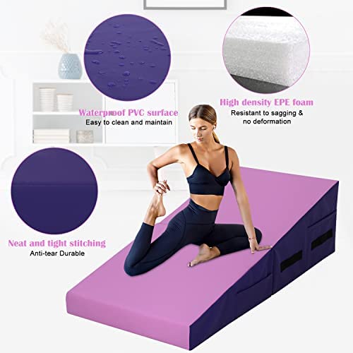 Incline Gymnastics Mat 48 x24 Inch Foldding Exercise Mat,Gymnastic Tumbling Mat w/ Handle,Cheese Wedge Skill Shape Mats for Gymnastics,Indoor/Outdoor Home Gym Fitness Yoga Mat for Kids Tumbling - Image 2