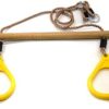 HUAWELL Wooden Trapeze with Plastic Gym Rings - Outdoor N Indoor Playground 2 in 1 Swing Set Accessories for Kids (Yellow) - Image 3