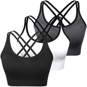 Womens Sports Bras - Cross Back Padded Wirefree Comfort Workout Bras for Yoga Fitness 3 Pack