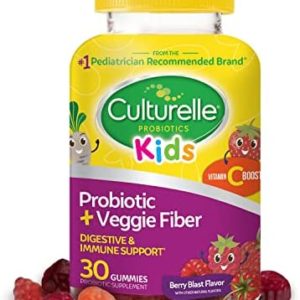 Culturelle Kids Daily Probiotic + Veggie Fiber Gummies , Prebiotic + Probiotic with Vitamin C Boost, Digestive + Immune Support*, Gluten Free, Berry Blast Flavor, Multi Color, 30 Count (Pack of 1)