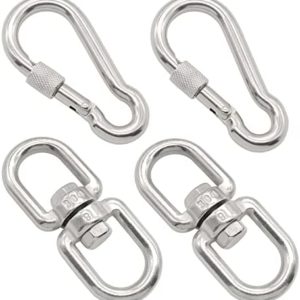 Hamineler 2Pcs M8 304 Stainless Steel Swivel Ring Double Ended Swivel Eye Hook, 2Pcs M8 Spring Hook, for Marine Mooring Swivel Tree Swing, Hanging Hammock, Hanging Rotating Device
