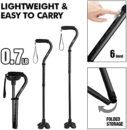 KINGGEAR Walking Cane for Women and Men, Lightweight and Sturdy Offset Walking Stick , Large Quad Base Canes for Seniors, Walking Crutches for People with Leg Injuries - Image 5