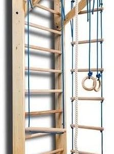 Wooden Swedish Wall Ladder Stall Bars Set for Exercise, Gym – Wood Stall Bar Gymnastics Playground with Gymnastic Rings for Kids Development Physical Therapy – K2200
