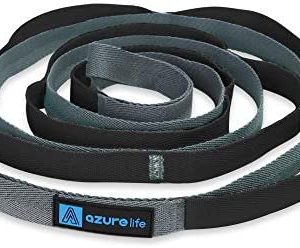 A AZURELIFE Premium Durable Cotton Stretch Strap with Loops, Non-Elastic Yoga Strap for Stretching, Multi-Loop Fitness Stretch Band for Physical Therapy, Yoga, Pilates&Dance