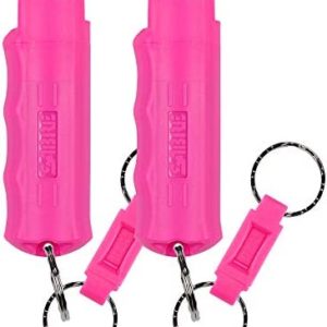 SABRE RED Pink Pepper Spray Keychain for Women with Quick Release for Easy Access – Maximum Police Strength, Finger Grip for Aim & Accuracy, 10-Foot (3M) Range, 25 Bursts – Helps Fight Breast Cancer