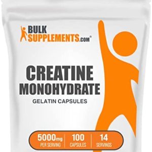 BulkSupplements.com Creatine Monohydrate Capsules - Creatine Nutritional Supplements - Micronized Creatine - Creatine Pills (100 Gelatin Capsules - 17 Servings)