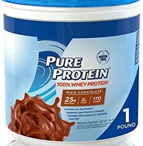 Pure Protein Powder, Whey, High Protein, Low Sugar, Gluten Free, Rich Chocolate, 1 lb