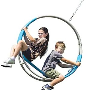 HearthSong 40-Inch Steel-Frame Aerial Hoop Spinning Round Tree Swing with Suspended Tesline Fabric Seat, Holds 300 lbs.