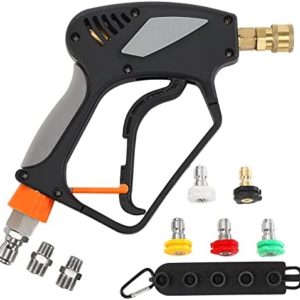 PWACCS Pressure Washer Gun with Swivel, Short Power Washer Gun with 3/8” Quick Connector, M22 14mm /15mm Fitting, 5 Pressure Washer Nozzle Tips with Holder, 5000 PSI