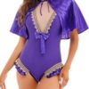 TiaoBug Women's Circus Trapeze Artist Cosplay Costume Stage Performance Cape Top with Leotard - Image 3