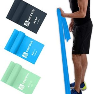 A AZURELIFE Resistance Bands Set, Professional Non-Latex Elastic Exercise Bands, 5 ft. Long Stretch Bands for Physical Therapy, Yoga, Pilates, Rehab, at-Home or The Gym Workouts, Strength Training