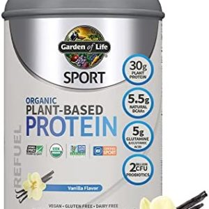 Organic Vegan Sport Protein Powder, Vanilla - Probiotics, BCAAs, 30g Plant Protein for Premium Post Workout Recovery - NSF Certified, Keto, Gluten & Dairy Free, Non GMO - Garden of Life - 19 Servings