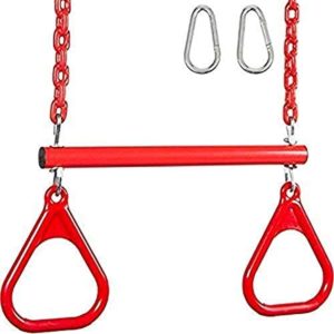 Swing Set Stuff Trapeze Bar with Rings and Coated Chain with SSS Logo Sticker, Red