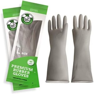 Rubber Dishwashing Gloves for Kitchen - 2 Pair Waterproof Reusable Household Cleaning Gloves and Non-Slip Grip