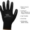 ACKTRA Coated Nylon Safety WORK GLOVES 12 Pairs, Knit Wrist Cuff, Multipurpose, for Men & Women, WG008 Black Polyester, Black Latex, Small - Image 7