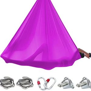 GLYIG Premium Aerial Yoga Hammock - Aerial Yoga Swing Set - Antigravity Aerial Silks - Flying Yoga Sling Inversion Equipment for Aerial Yoga Hammock, Inversion Pilates, Sensory Swing