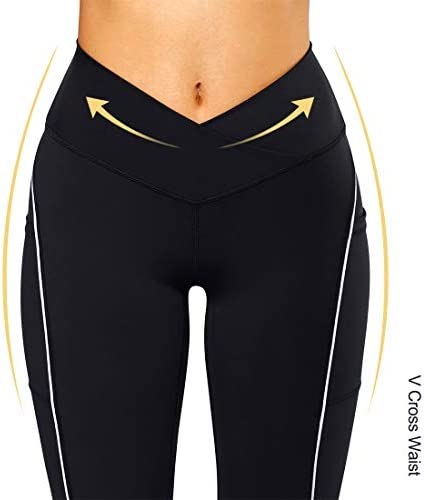 RUUHEE Women V Cross Waist Reflective High Waisted Crossover Leggings with Pockets Yoga Pants - Image 4