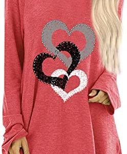 Womens Tops Plus Size Tunics Valentines Day Long Sleeve Shirt Crewneck Print Love Blouses Casual Pullover Tees