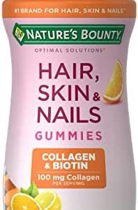 Nature's Bounty Hair, Skin & Nails with Biotin and Collagen, Citrus-Flavored Gummies Vitamin Supplement, Supports Hair, Skin, and Nail Health for Women, 2500 mcg, 80 Count