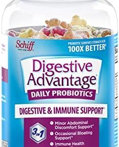 Daily Probiotic Gummies For Digestive Health & Gut Health, Digestive Advantage Probiotics For Men and Women (80 count bottle) - Natural Fruit Flavor