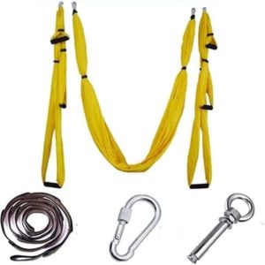 QueenLine Full Set 6 Handles Anti-Gravity Aerial Yoga Ceiling Hammock Flying Swing Trapeze Yoga Inversion Device Home Gym Hanging Belt Yellow Poland