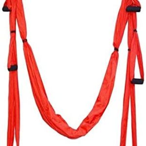 QueenLine Full Set 6 Handles Anti-Gravity Aerial Yoga Hammock Flying Swing Trapeze Yoga Inversion Exercises Device Home Gym Hanging Belt Red