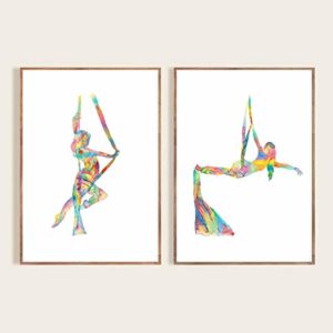 Set of 2 aerial silks aerialist dance dancer circus Painting Wall Poster Watercolor Art Print