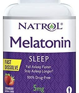 Natrol Melatonin Fast Dissolve Tablets, Helps You Fall Asleep Faster, Stay Asleep Longer, Easy to Take, Dissolve in Mouth, Strengthen Immune System, Maximum Strength, Strawberry Flavor, 5mg, 200 Count