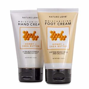 Nature Love Honey + Shea Butter Hand and Foot Cream Duo | Restore Dry Hands and Feet | Non-Greasy, Fast-Absorbing | Paraben Free, Cruelty Free, Made in USA (4 oz Each)