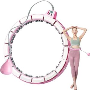POWWA Smart Weighted Fitness Hoop for Adults, 2 in 1 Abdomen Fitness Weight Loss Massage No Falling Hula Exercise Hoops, Adjustable 15 Detachable Knots Spinning Ball