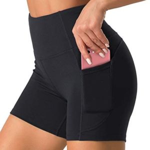 Dragon Fit High Waist Yoga Shorts for Women with 2 Side Pockets Tummy Control Running Home Workout Shorts