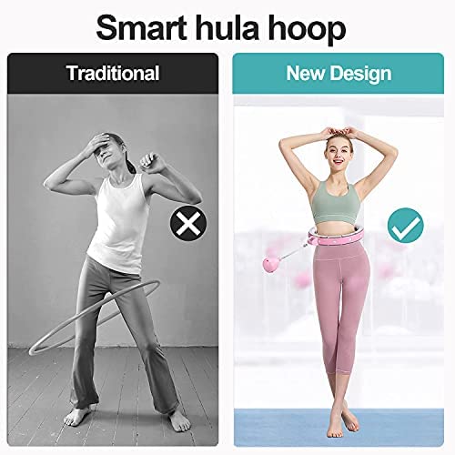 POWWA Smart Weighted Fitness Hoop for Adults, 2 in 1 Abdomen Fitness Weight Loss Massage No Falling Hula Exercise Hoops, Adjustable 15 Detachable Knots Spinning Ball - Image 3