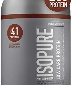Isopure Dutch Chocolate Whey Isolate Protein Powder with Vitamin C & Zinc for Immune Support, 25g Protein, Low Carb & Keto Friendly, 3 Pounds (Packaging May Vary)