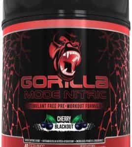 Gorilla Mode Nitric Stimulant Free Pre-Workout – Best Tasting and Most Effective Stimulant Free Pre-Workout / Massive Pumps · Vasodilation · Power / 700 Grams (Cherry Blackout)