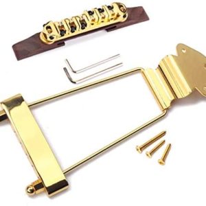 Alnicov Set of 6 String Archtop Jazz Guitar Rosewood Bridge Height Adjustable & Tailpiece Trapeze for Jazz Guitar Parts,Gold