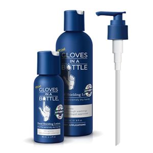 Gloves In A Bottle Shielding Lotion (One- 2 fl oz-60 ml & One - 8 fl oz-240 ml) With Pump Great for Dry Itchy Skin! Grease-less and Fragrance Free!