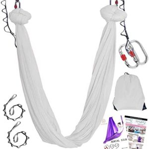 PFONB Aerial Yoga Hammock,Aerial Silks for Home,5.5 x 3 Yards,Silks Gymnastics,Antigravity Yoga,Improved Flexibility Core Strength with Hardware(White)