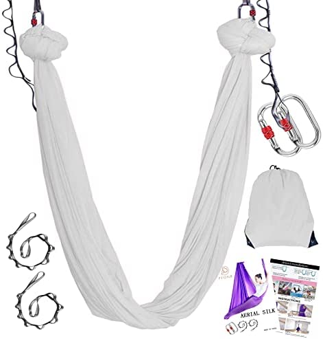 PFONB Aerial Yoga Hammock,Aerial Silks for Home,5.5 x 3 Yards,Silks Gymnastics,Antigravity Yoga,Improved Flexibility Core Strength with Hardware(White)